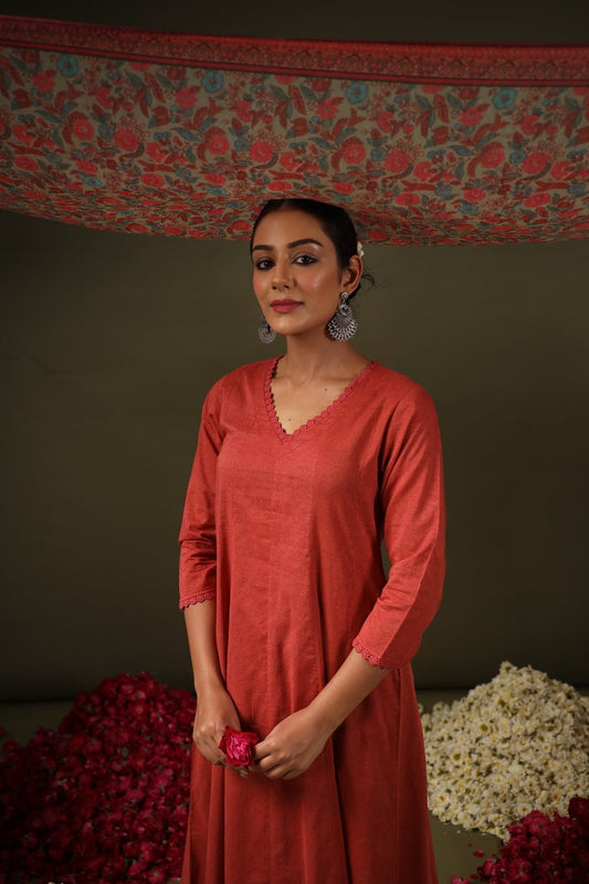 Fully Stitched Rayon Printed Kurti Pant Dupatta Set (Red)