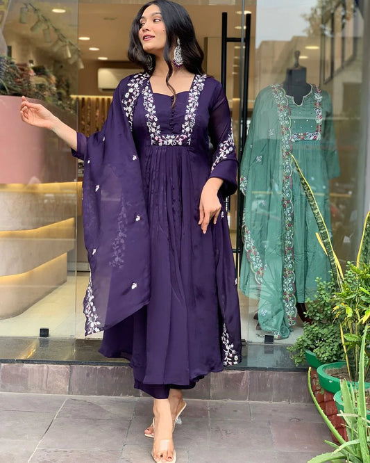 Khanak Viscose Rayon Embroidered Kurta Set with Silk Dupatta