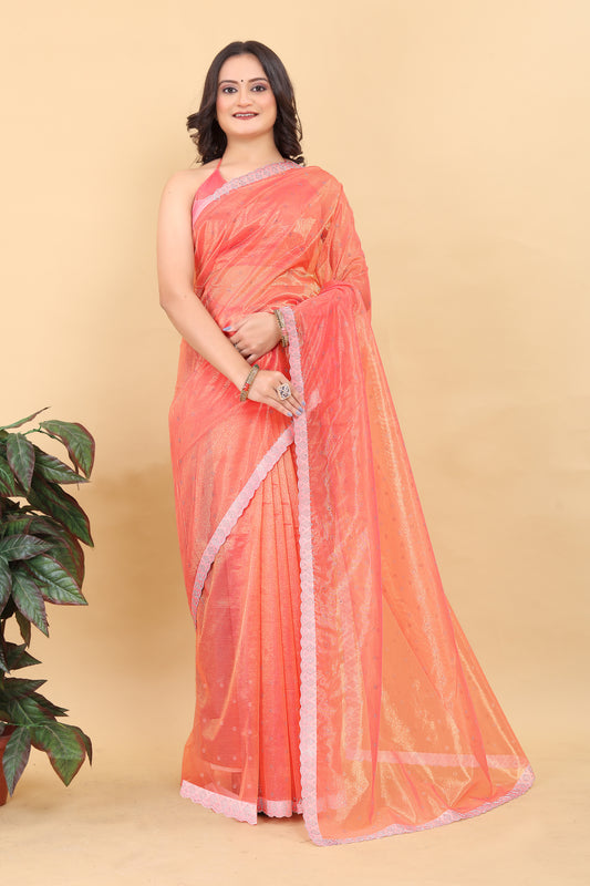 Pihu Orange Net Saree