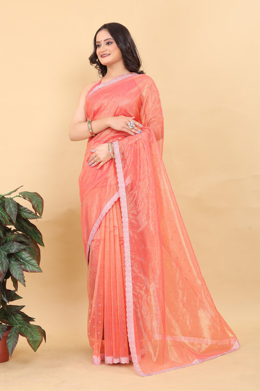 Pihu Orange Net Saree