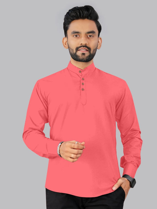 Men’s Cotton Pink Solid Kurta (Short Length)