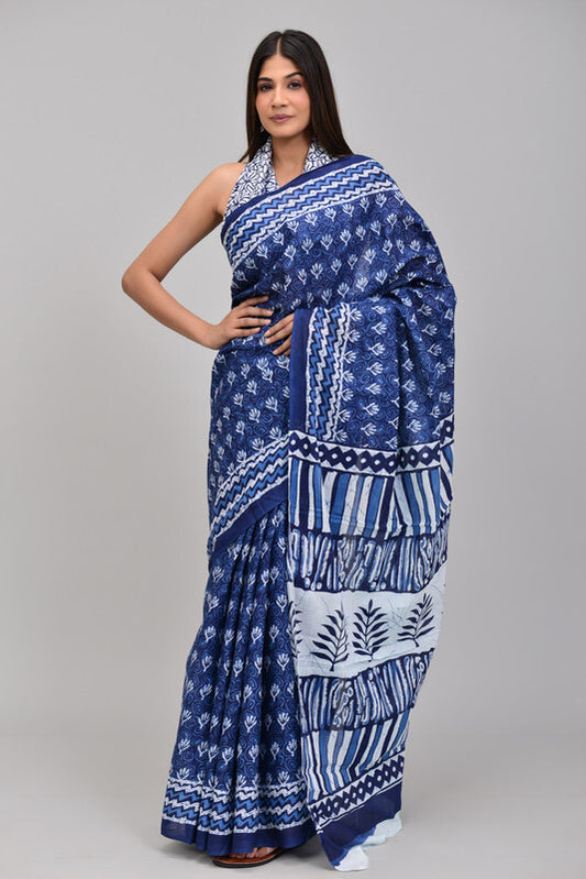 Blue Star Cotton Printed Saree