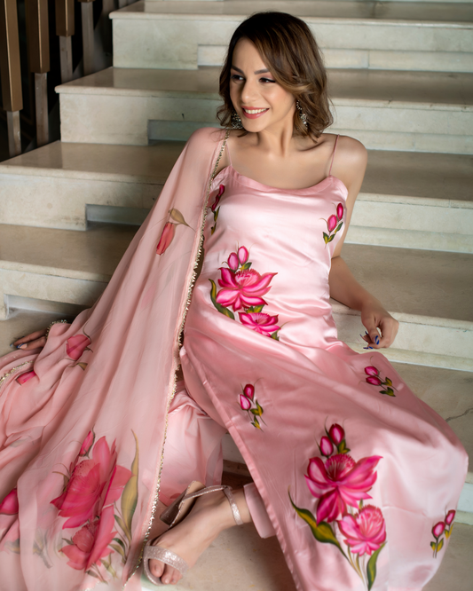 Avantika Peach Printed Kurta Set