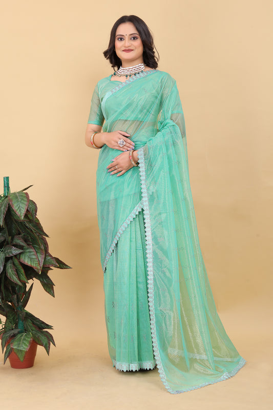 Blue Sky Net Saree with Elegant Border