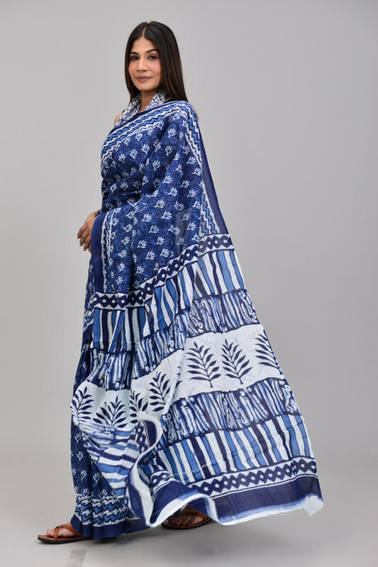Blue Star Cotton Printed Saree