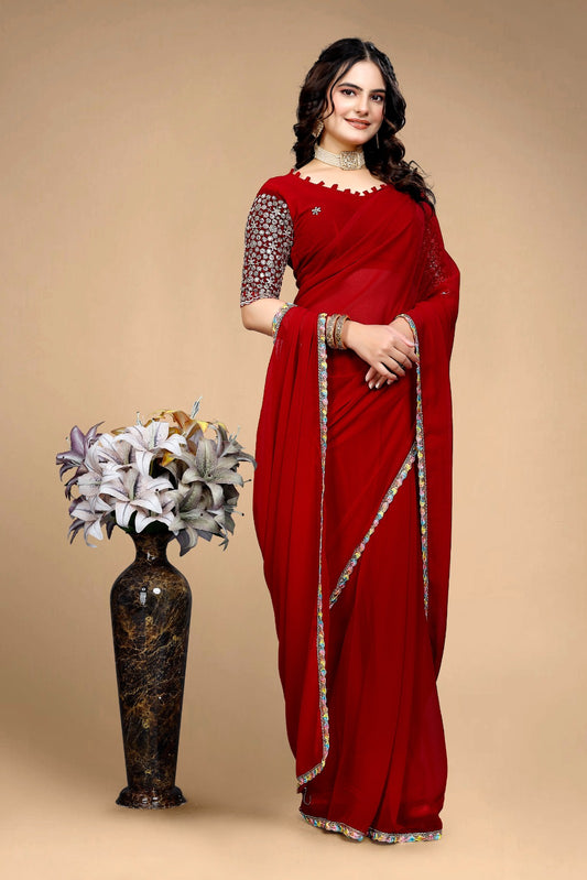 Divisha Red Georgette Saree with Elegant Border
