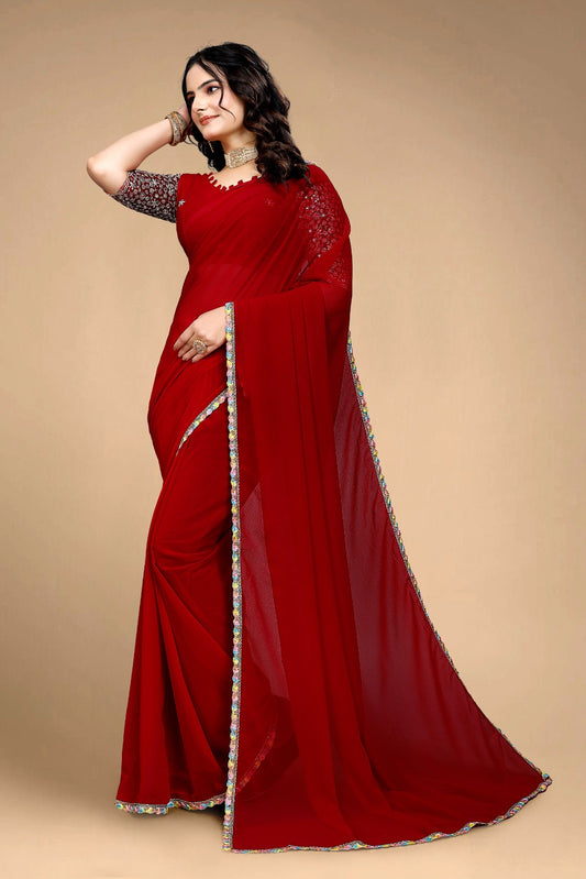 Divisha Red Georgette Saree with Elegant Border